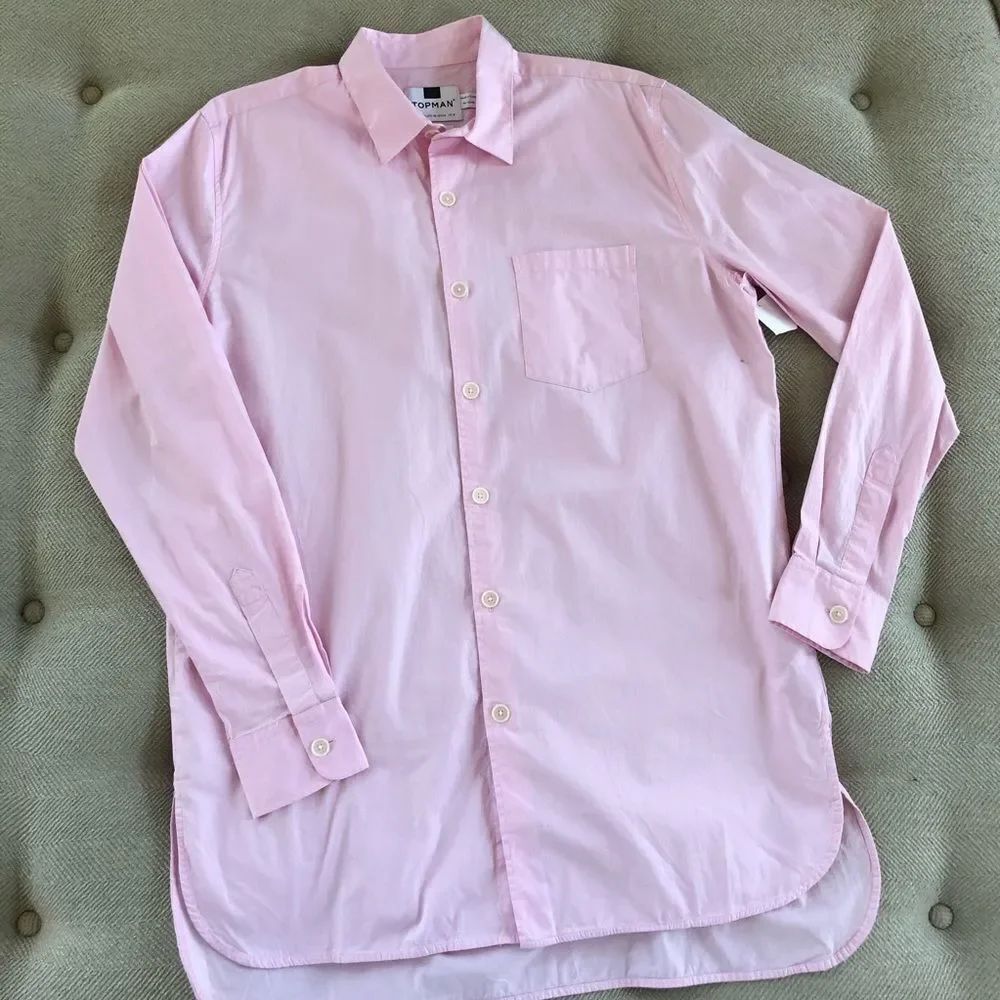 Topman Longline Pink Button Up Cotton Shirt M